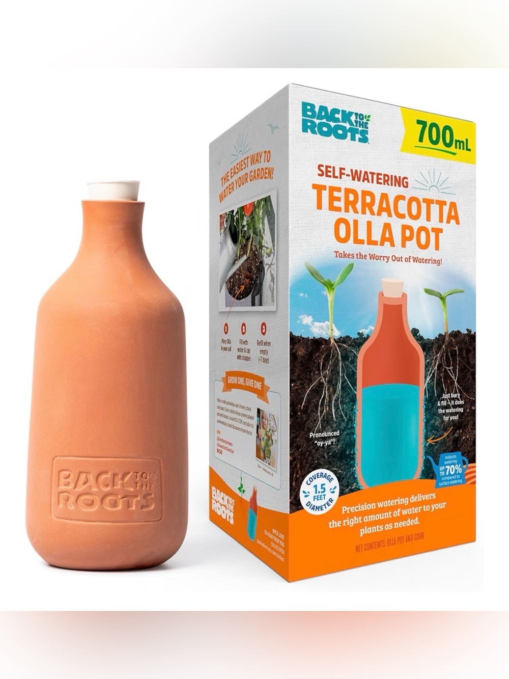 Back to the Roots Terracotta Olla Pot Self-Watering System 700mL NIB - Picture 6 of 10